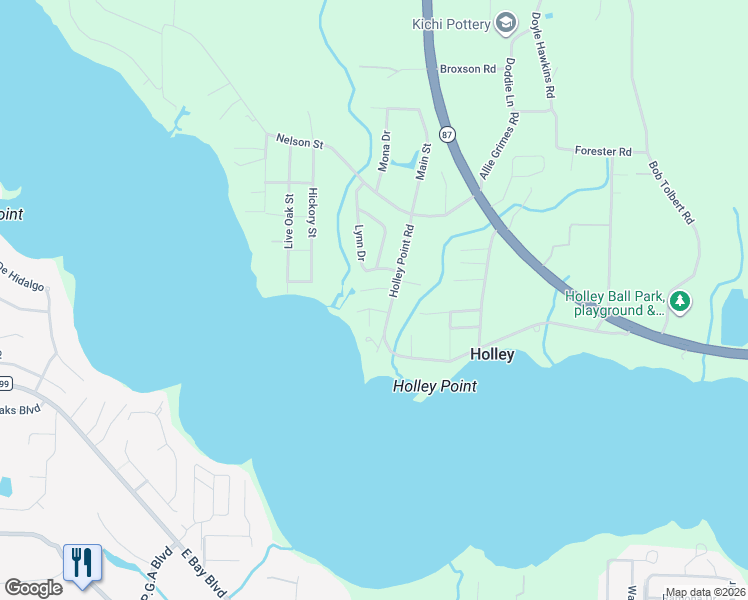 map of restaurants, bars, coffee shops, grocery stores, and more near 3086 Holley Point Road in Navarre