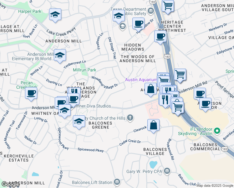 map of restaurants, bars, coffee shops, grocery stores, and more near 12007 Swallow Drive in Austin