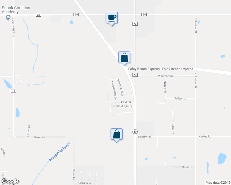 map of restaurants, bars, coffee shops, grocery stores, and more near 15375 Hearthstone Drive in Foley