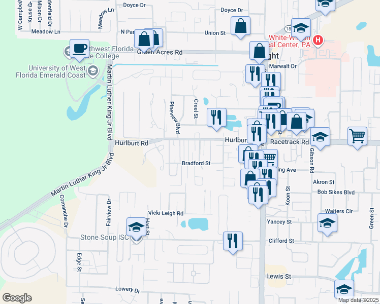 map of restaurants, bars, coffee shops, grocery stores, and more near 905 Piedmont Place in Fort Walton Beach