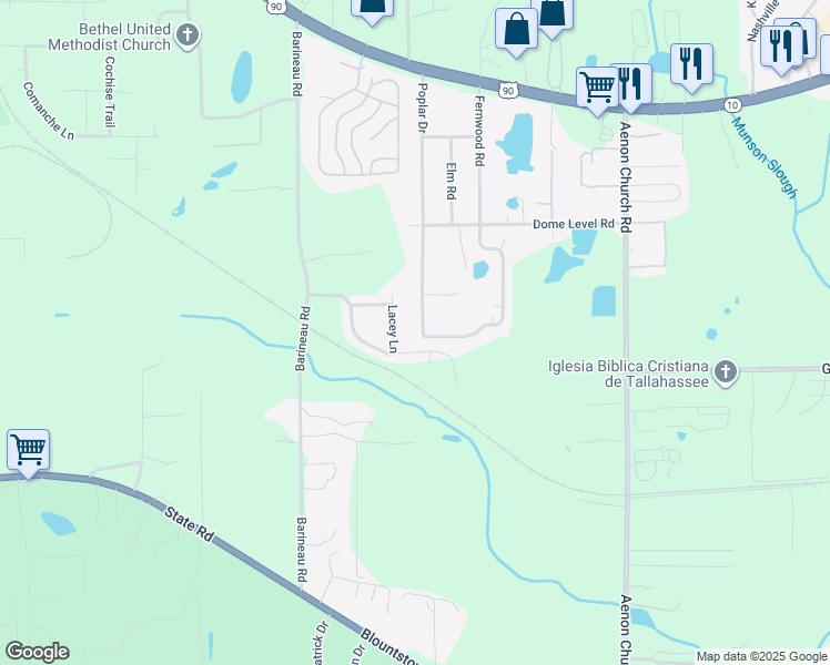 map of restaurants, bars, coffee shops, grocery stores, and more near 1102 Poplar Drive in Tallahassee