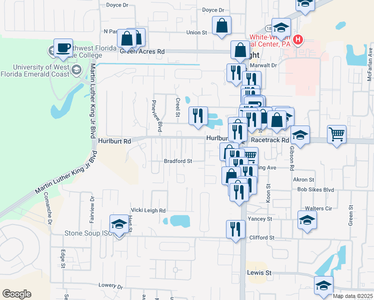 map of restaurants, bars, coffee shops, grocery stores, and more near 1814 Hurlburt Road in Fort Walton Beach