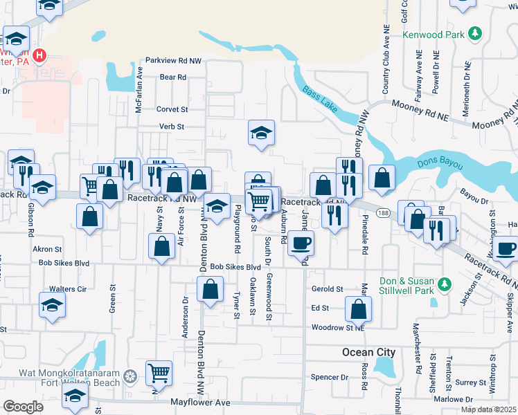 map of restaurants, bars, coffee shops, grocery stores, and more near 133 Racetrack Road Northwest in Fort Walton Beach