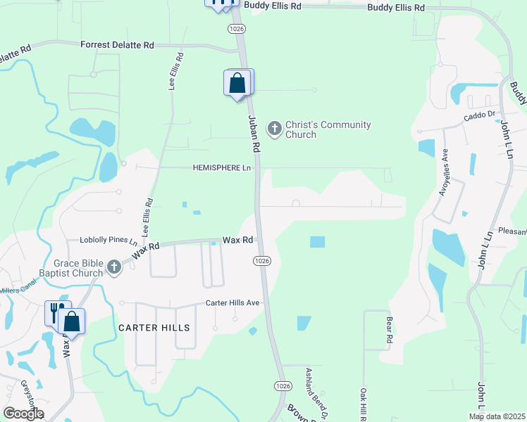 map of restaurants, bars, coffee shops, grocery stores, and more near 10356 Sherrie Lane in Denham Springs