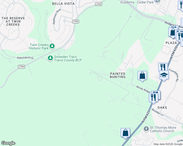 map of restaurants, bars, coffee shops, grocery stores, and more near 12029 Buckner Road in Austin