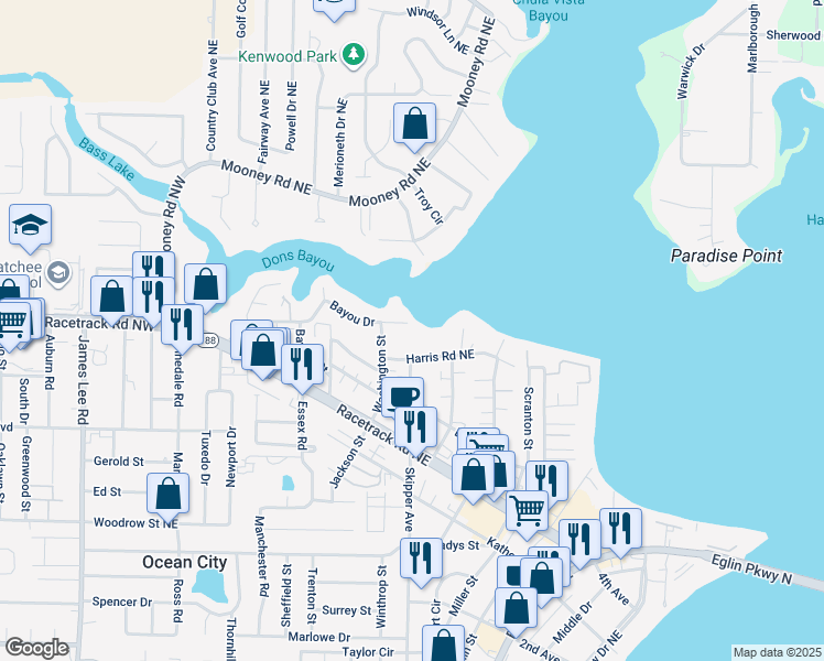 map of restaurants, bars, coffee shops, grocery stores, and more near 209 Harris Road Northeast in Fort Walton Beach