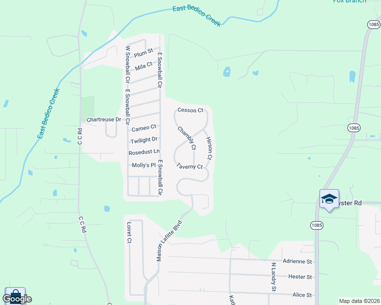 map of restaurants, bars, coffee shops, grocery stores, and more near 70308 Chambly Court in Madisonville