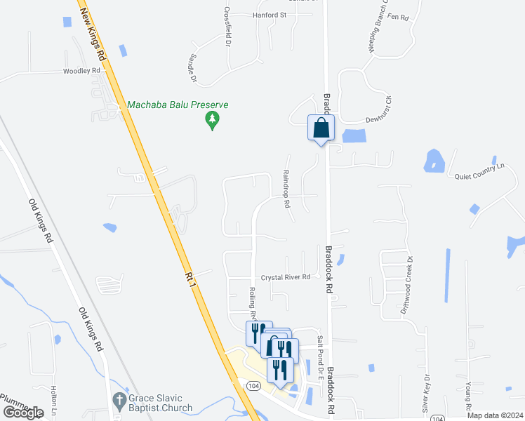 map of restaurants, bars, coffee shops, grocery stores, and more near 11770 Rolling River Boulevard in Jacksonville