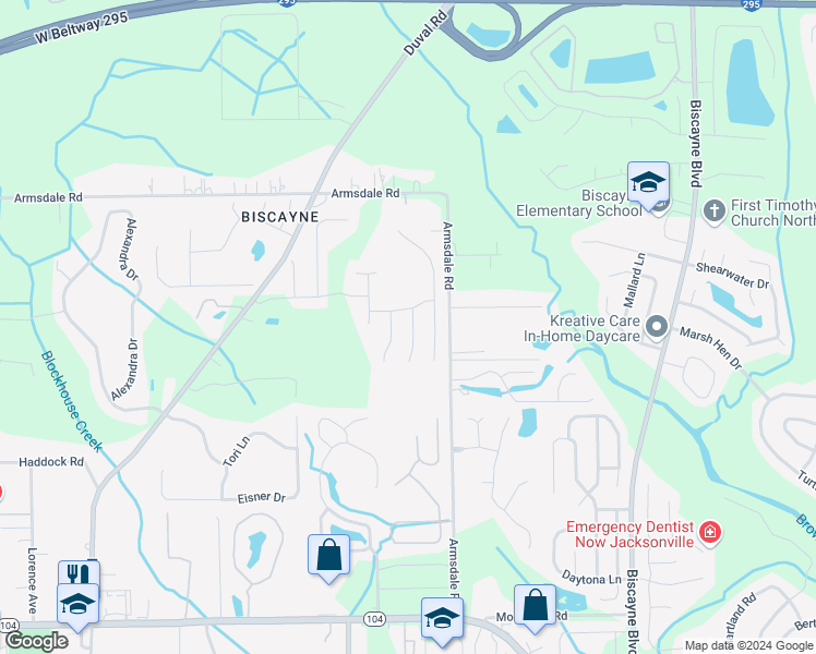 map of restaurants, bars, coffee shops, grocery stores, and more near 11982 Iron Creek Road in Jacksonville