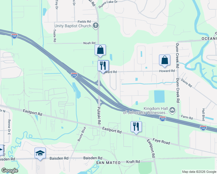 map of restaurants, bars, coffee shops, grocery stores, and more near 11838 Lake Bend Circle in Jacksonville