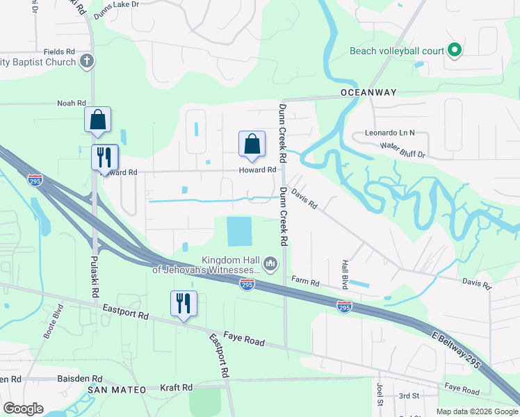 map of restaurants, bars, coffee shops, grocery stores, and more near 11613 Hickory Oak Drive in Jacksonville