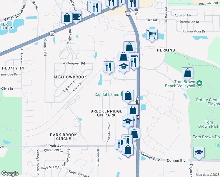 map of restaurants, bars, coffee shops, grocery stores, and more near 246 Whetherbine Way East in Tallahassee