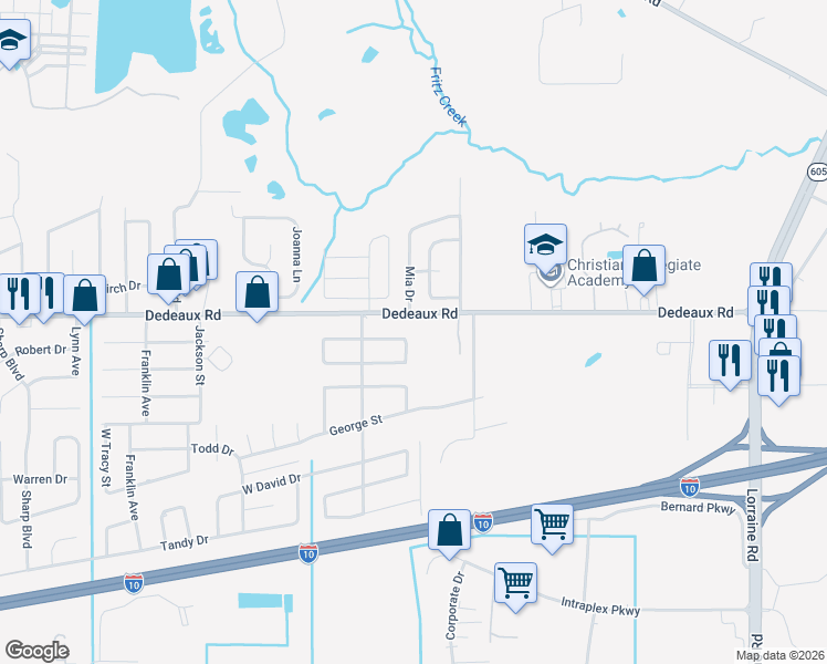 map of restaurants, bars, coffee shops, grocery stores, and more near 2715 East Angela Circle in Gulfport