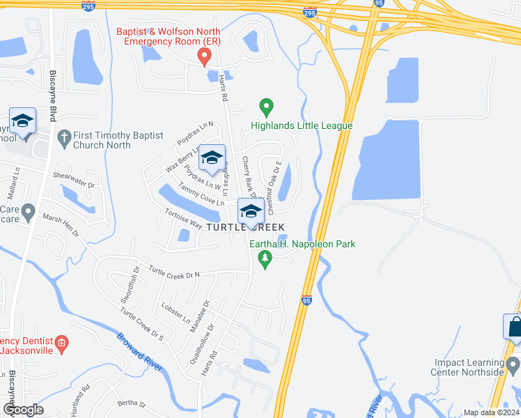 map of restaurants, bars, coffee shops, grocery stores, and more near 11680 Carapace Lane in Jacksonville