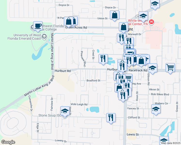 map of restaurants, bars, coffee shops, grocery stores, and more near 905 Piedmont Place in Fort Walton Beach