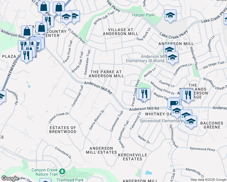 map of restaurants, bars, coffee shops, grocery stores, and more near 11502 Sawatch Circle in Austin