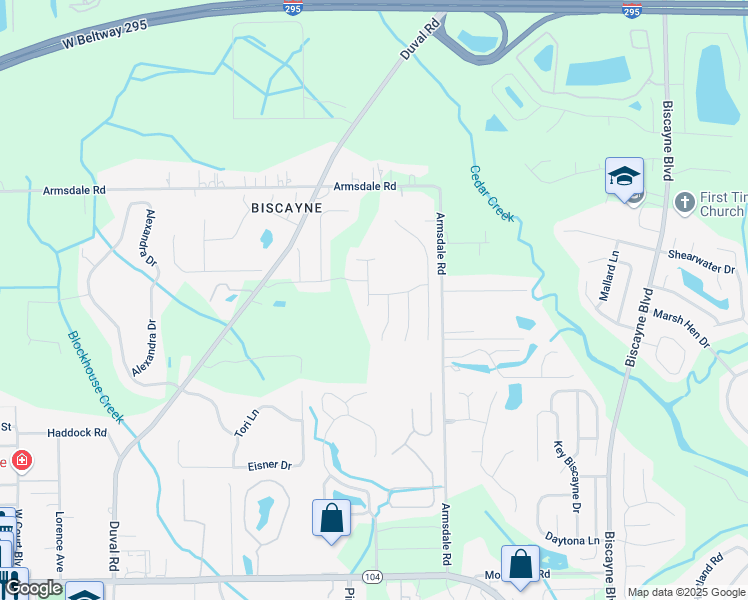 map of restaurants, bars, coffee shops, grocery stores, and more near 11997 Mission Creek Lane in Jacksonville