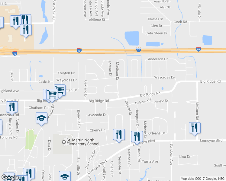map of restaurants, bars, coffee shops, grocery stores, and more near 15828 Albany Drive in Biloxi