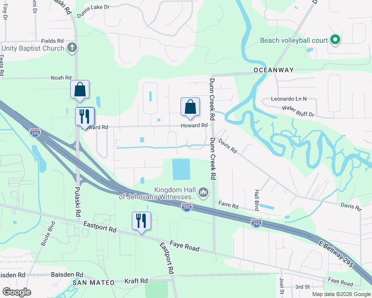 map of restaurants, bars, coffee shops, grocery stores, and more near 11613 Hickory Oak Drive in Jacksonville