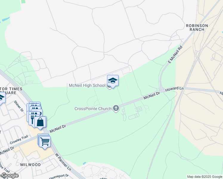 map of restaurants, bars, coffee shops, grocery stores, and more near 5720 McNeil Drive in Austin