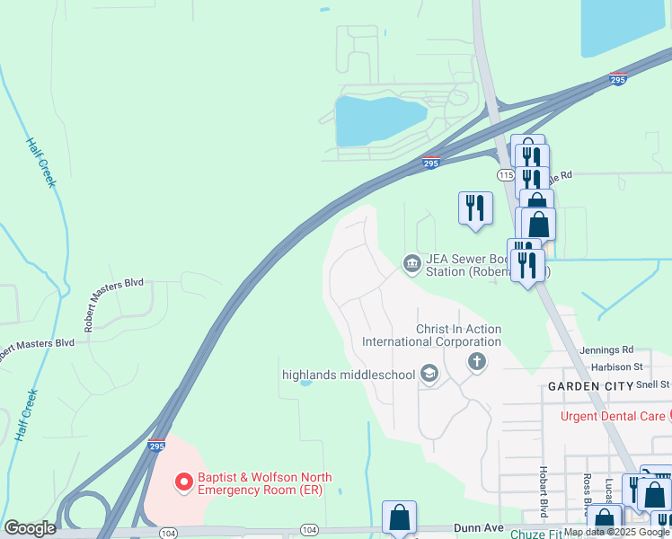 map of restaurants, bars, coffee shops, grocery stores, and more near 11763 Pleasant Creek Drive in Jacksonville