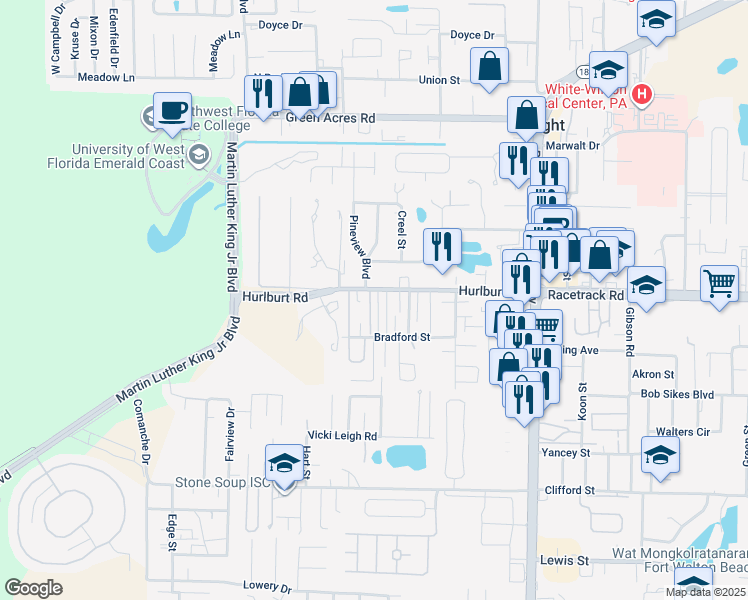map of restaurants, bars, coffee shops, grocery stores, and more near 902 Lauderhill Lane in Fort Walton Beach