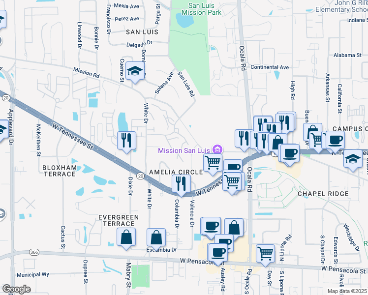 map of restaurants, bars, coffee shops, grocery stores, and more near 789 Timberwood Circle East in Tallahassee