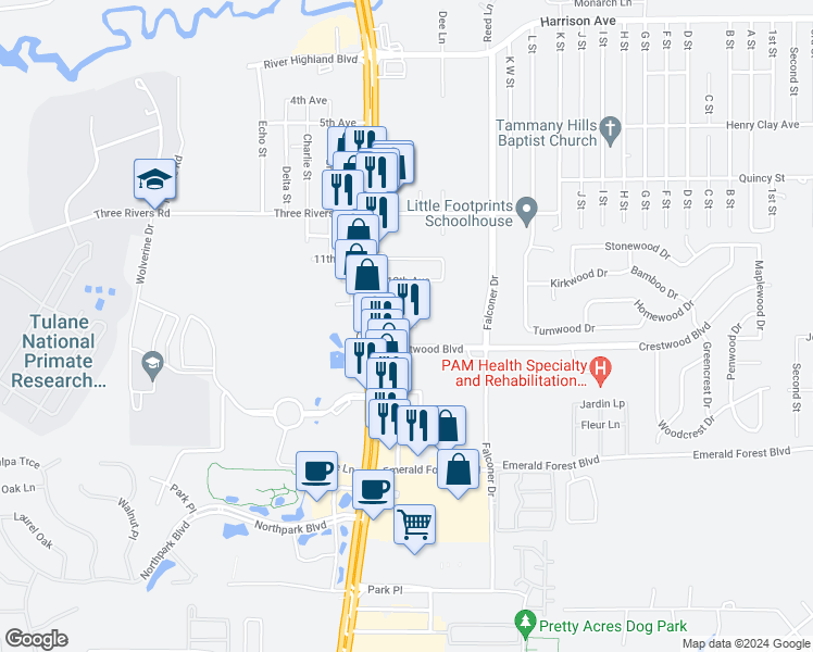 map of restaurants, bars, coffee shops, grocery stores, and more near 19311 14th Avenue in Covington