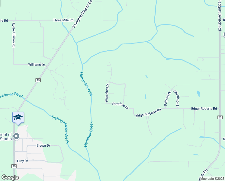 map of restaurants, bars, coffee shops, grocery stores, and more near 11581-11587 Waterford Drive in Irvington