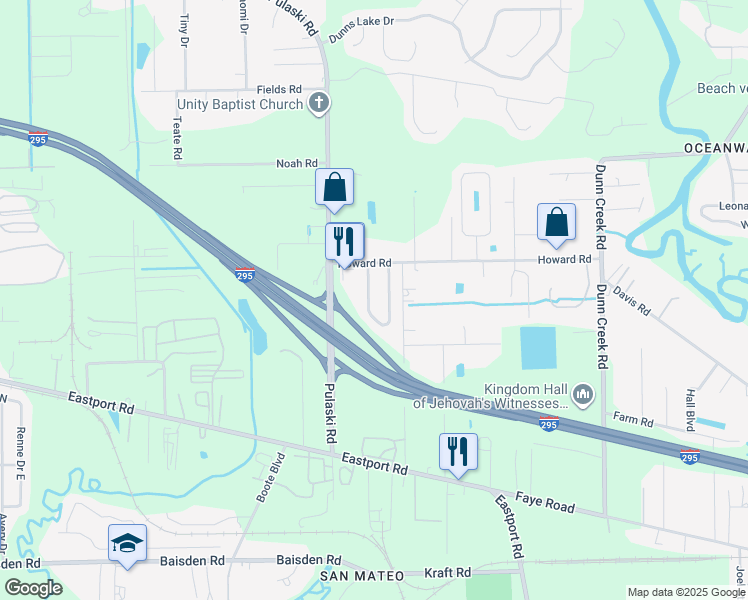 map of restaurants, bars, coffee shops, grocery stores, and more near 11859 Lake Bend Circle in Jacksonville