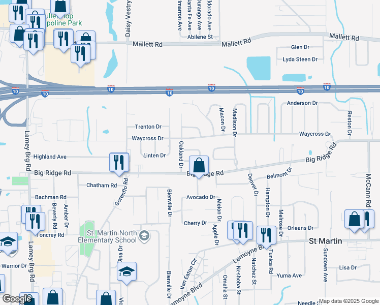 map of restaurants, bars, coffee shops, grocery stores, and more near 16061 Brooklyn Drive in Biloxi