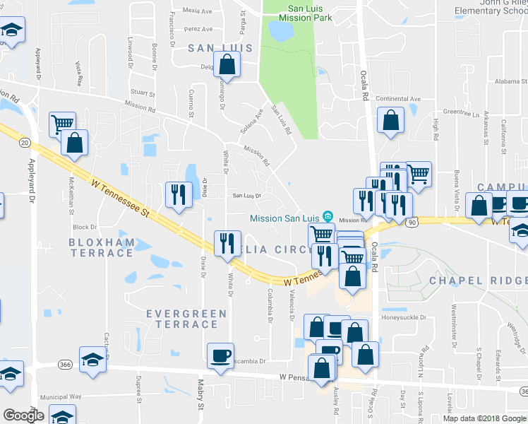 map of restaurants, bars, coffee shops, grocery stores, and more near 2219 Timberwood Circle South in Tallahassee