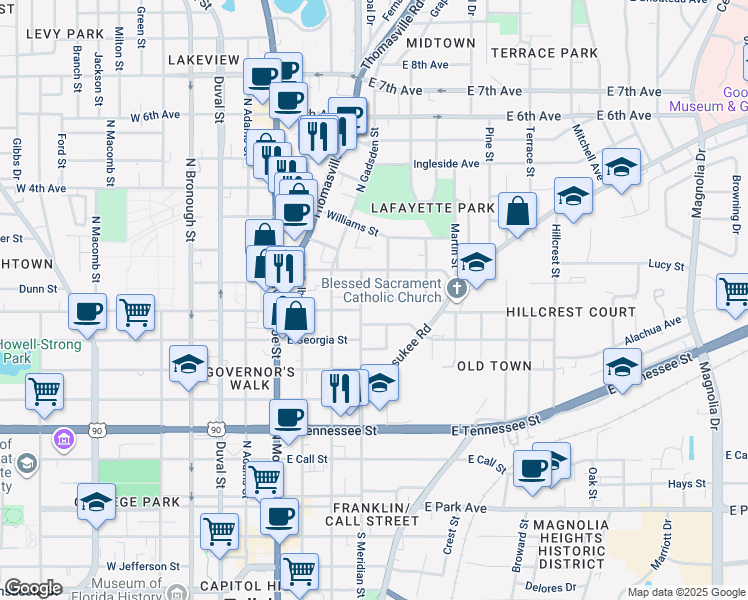 map of restaurants, bars, coffee shops, grocery stores, and more near 426 Wilson Avenue in Tallahassee