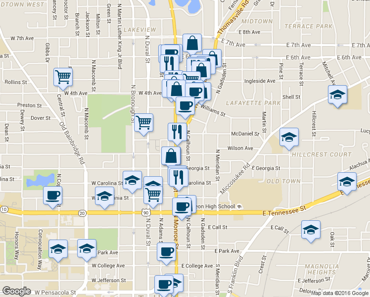map of restaurants, bars, coffee shops, grocery stores, and more near 737 Florida 61 in Tallahassee