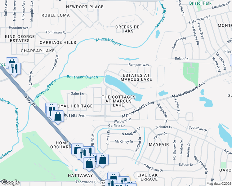 map of restaurants, bars, coffee shops, grocery stores, and more near 4043 Embers Landing in Pensacola