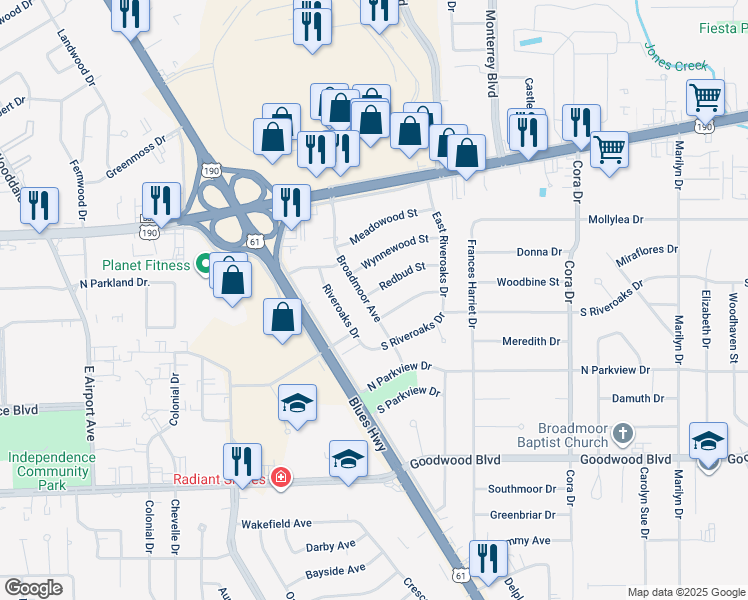 map of restaurants, bars, coffee shops, grocery stores, and more near 475 Broadmoor Avenue in Baton Rouge