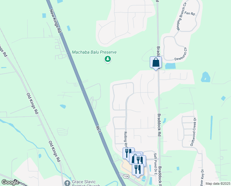 map of restaurants, bars, coffee shops, grocery stores, and more near 7093 Rapid River Drive West in Jacksonville