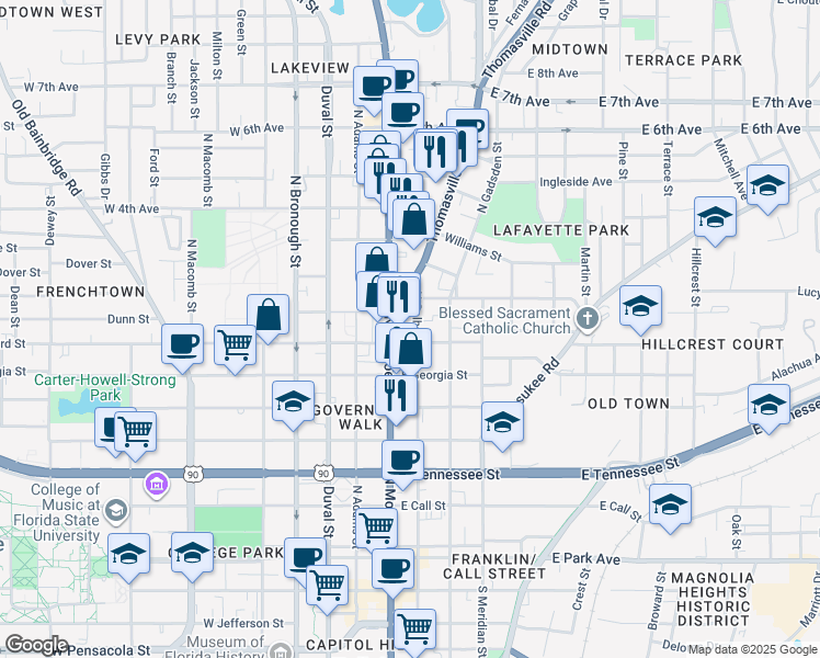 map of restaurants, bars, coffee shops, grocery stores, and more near 737 Florida 61 in Tallahassee