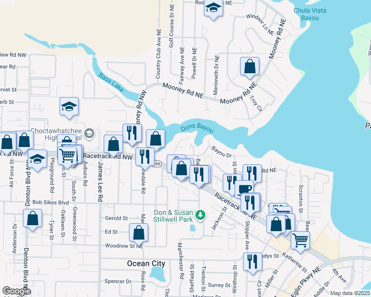 map of restaurants, bars, coffee shops, grocery stores, and more near 947 Don Drive in Fort Walton Beach