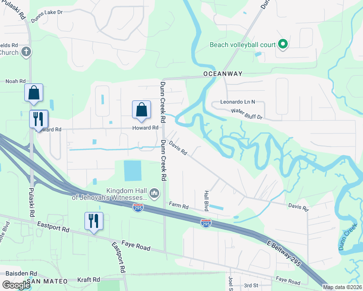 map of restaurants, bars, coffee shops, grocery stores, and more near 1755 Davis Road in Jacksonville