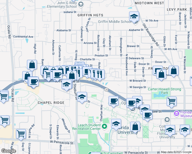 map of restaurants, bars, coffee shops, grocery stores, and more near 1317b Hancock Street in Tallahassee