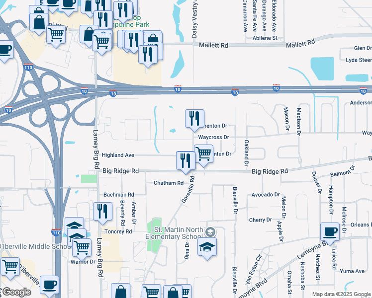 map of restaurants, bars, coffee shops, grocery stores, and more near 11263 Gorenflo Road in D'Iberville