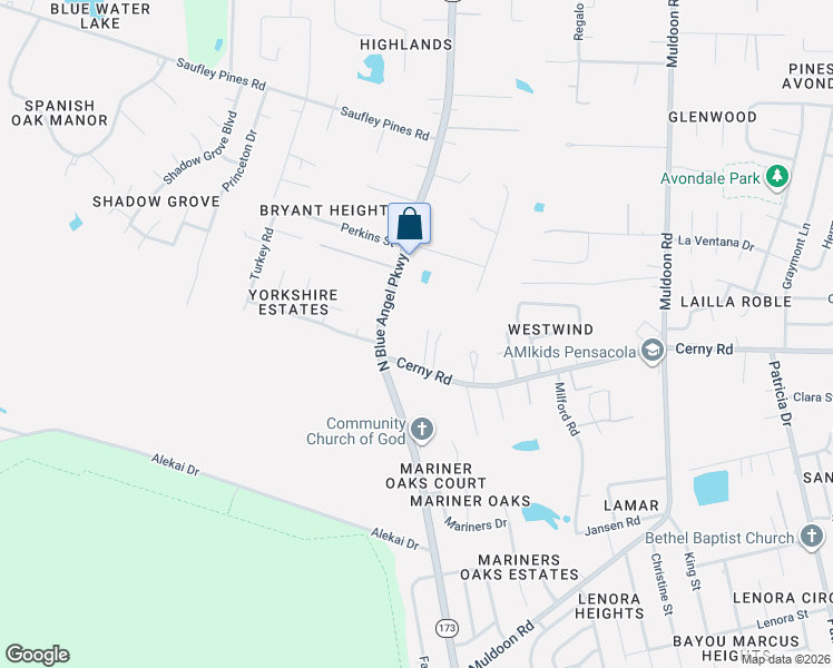 map of restaurants, bars, coffee shops, grocery stores, and more near 5620 Cerny Road in Pensacola