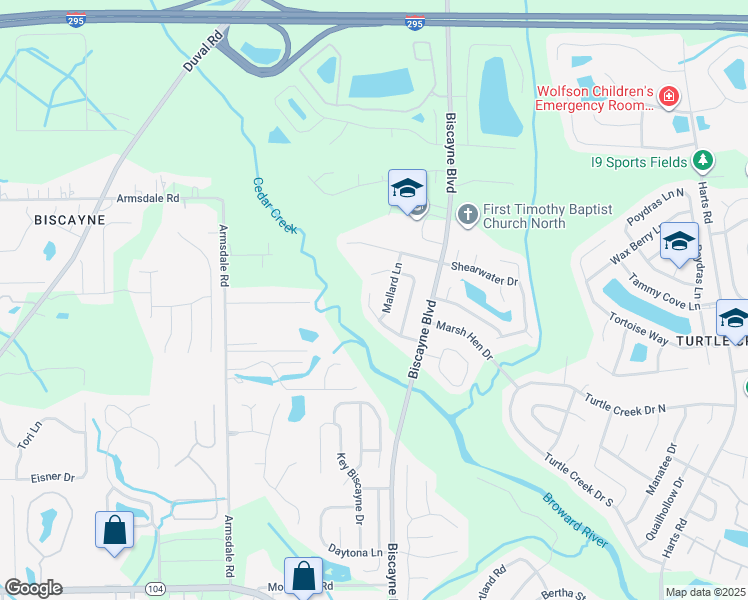 map of restaurants, bars, coffee shops, grocery stores, and more near 11753 Raven Drive West in Jacksonville