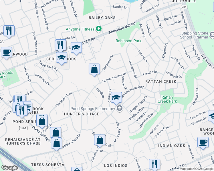 map of restaurants, bars, coffee shops, grocery stores, and more near 12909 Tantara Drive in Austin