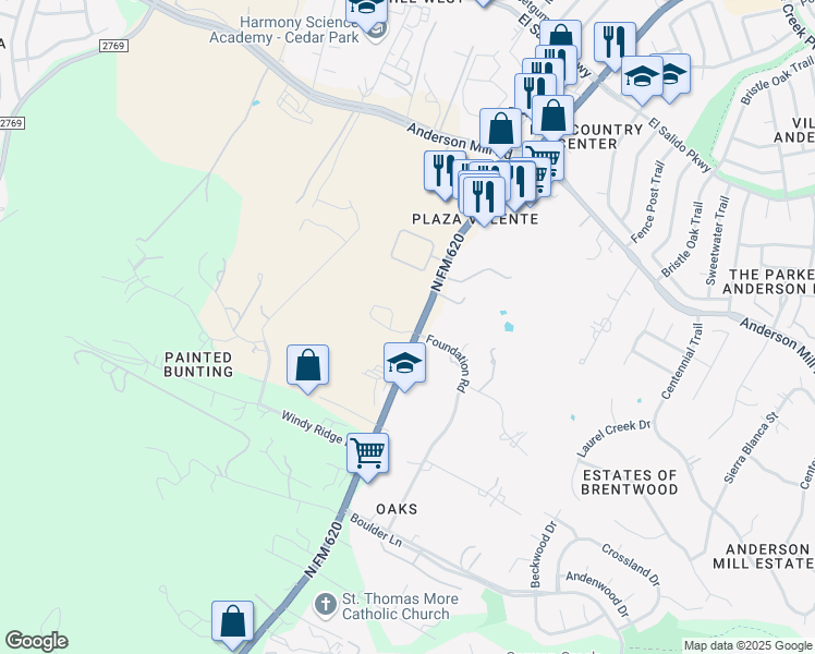 map of restaurants, bars, coffee shops, grocery stores, and more near 10910 North FM 620 in Austin