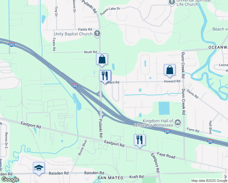 map of restaurants, bars, coffee shops, grocery stores, and more near 11869 Lake Bend Circle in Jacksonville