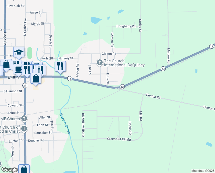 map of restaurants, bars, coffee shops, grocery stores, and more near 1198 E 4th St in DeQuincy