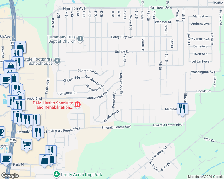map of restaurants, bars, coffee shops, grocery stores, and more near 710 Penwood Drive in Covington