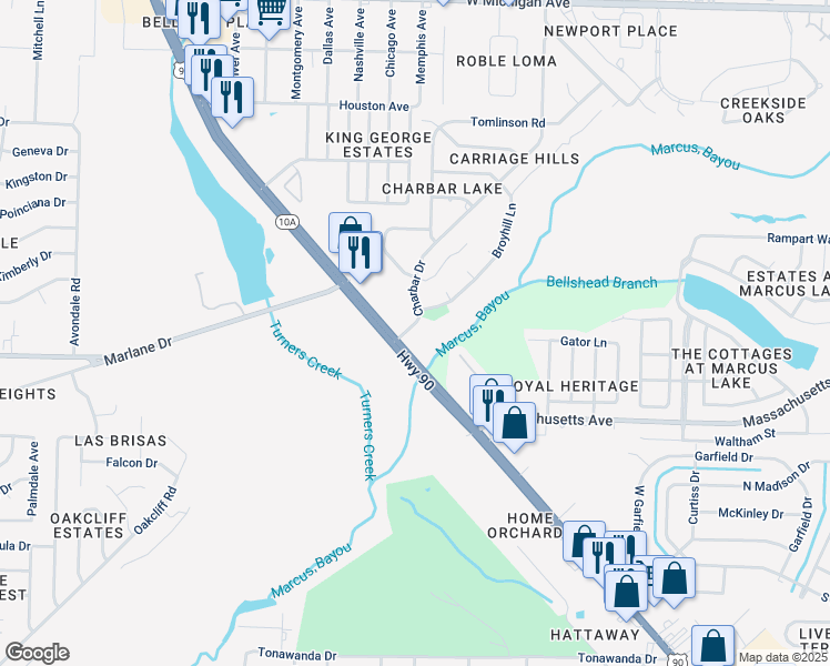 map of restaurants, bars, coffee shops, grocery stores, and more near 5207 Charbar Drive in Pensacola